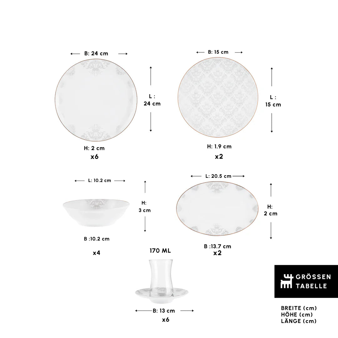 Karaca Bone China Siena 20-teiliges Tafelservice für 6 Personen Weiss