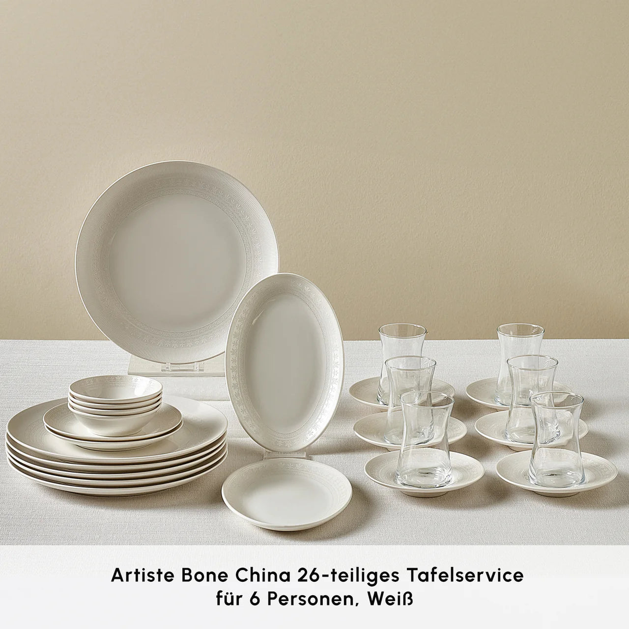 Karaca Artiste Bone China 20-teiliges Tafelservice für 6 Personen Weiß