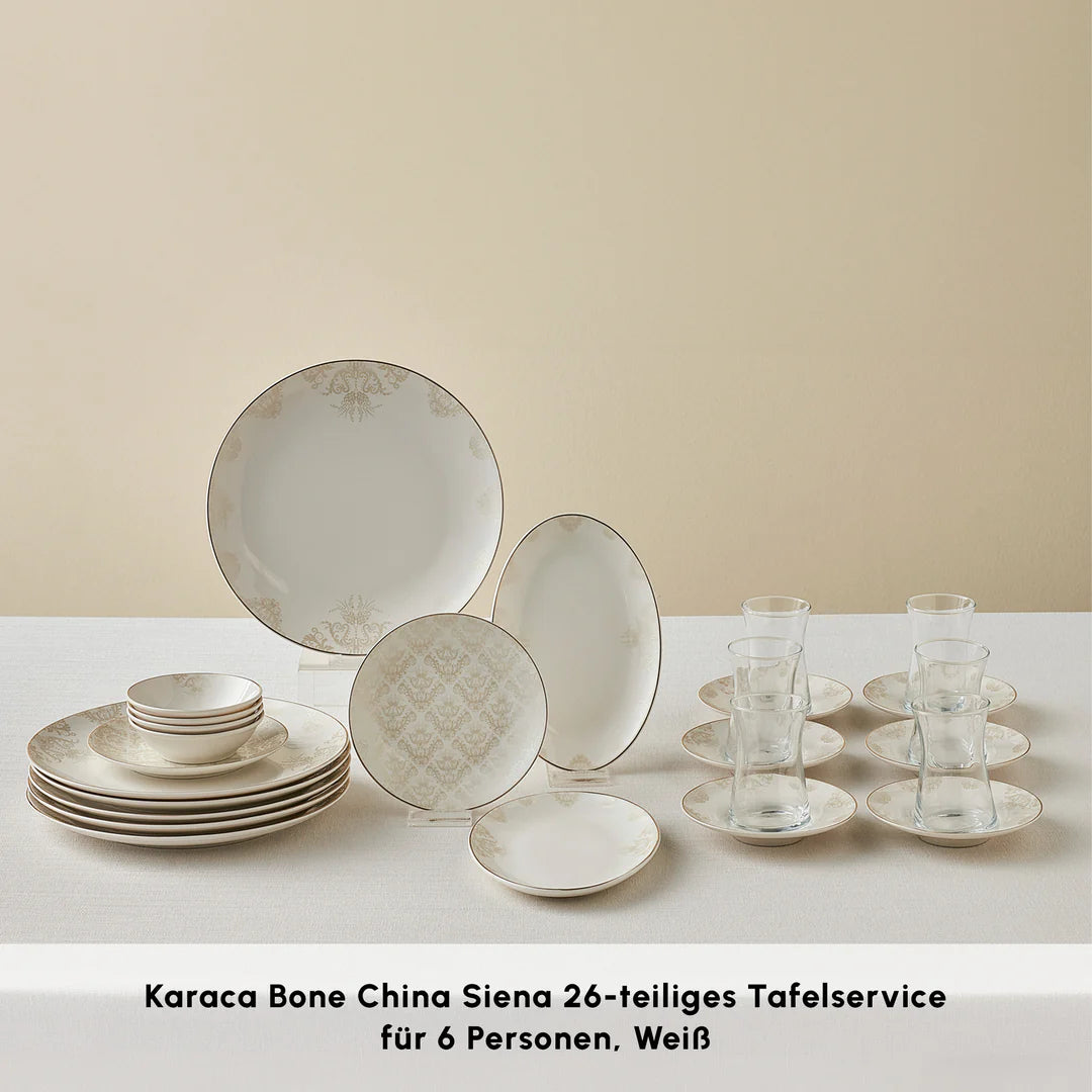 Karaca Bone China Siena 20-teiliges Tafelservice für 6 Personen Weiss
