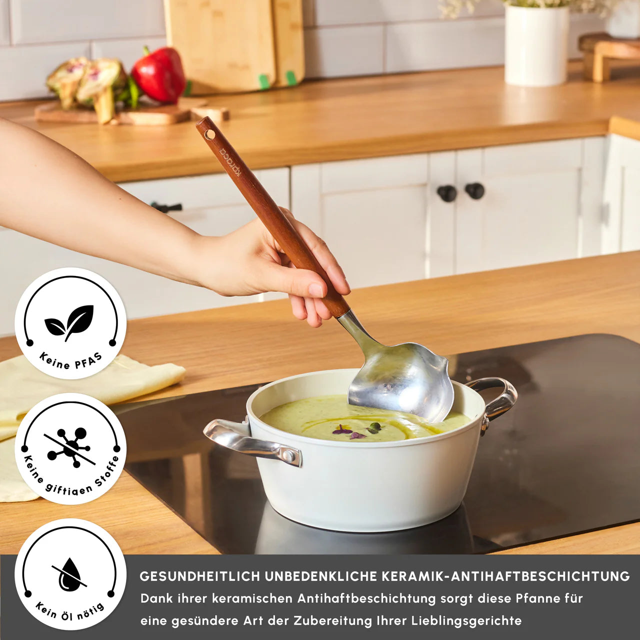 Karaca Swiss Crystal Almond Cream Stielkasserolle 20 cm
