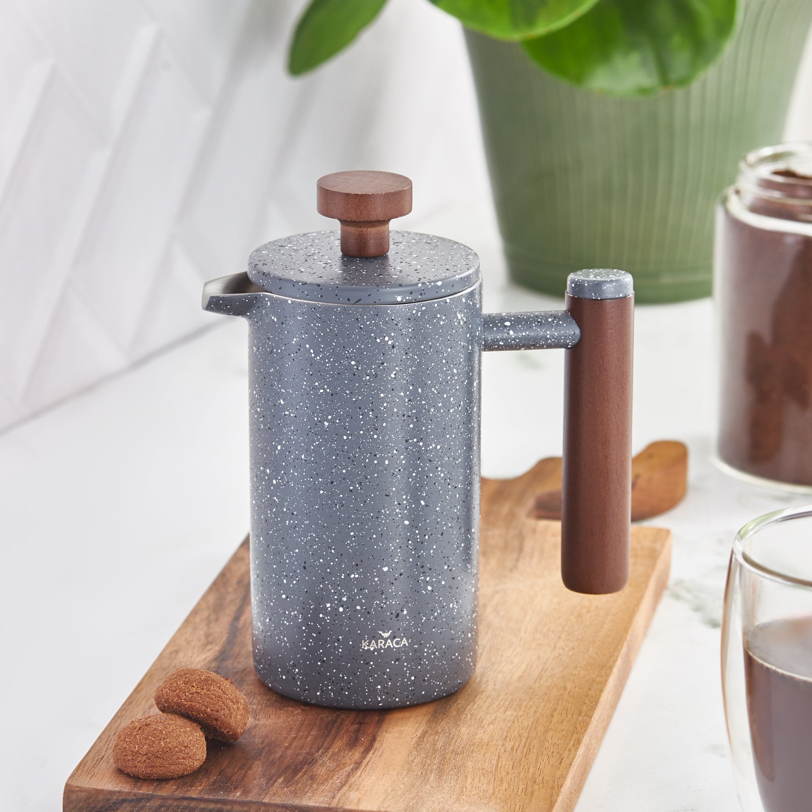 " Karaca Doppelwand Grau Marmor Dunkel Kastanie French Press 350 ml "