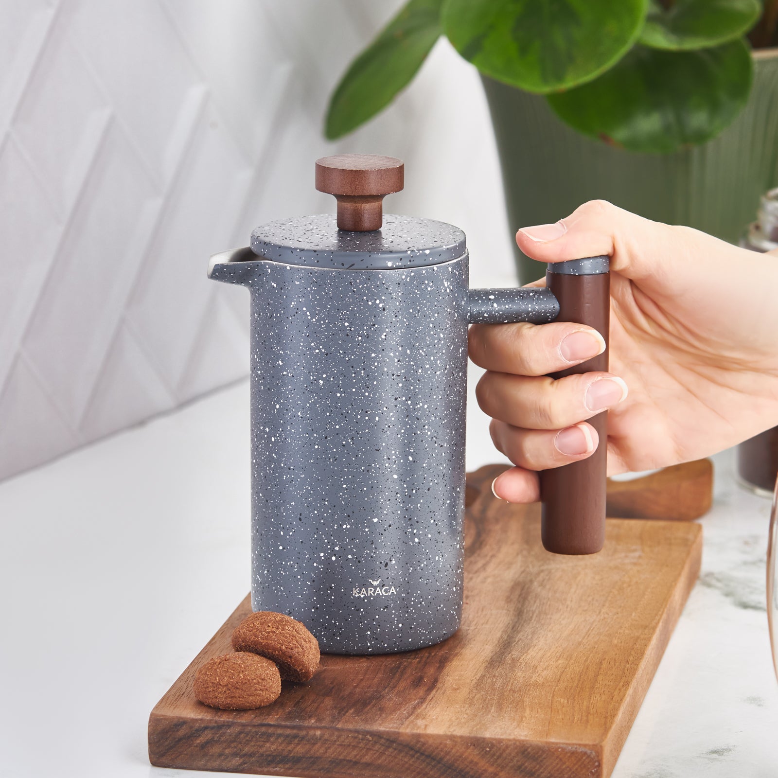 " Karaca Doppelwand Grau Marmor Dunkel Kastanie French Press 350 ml "