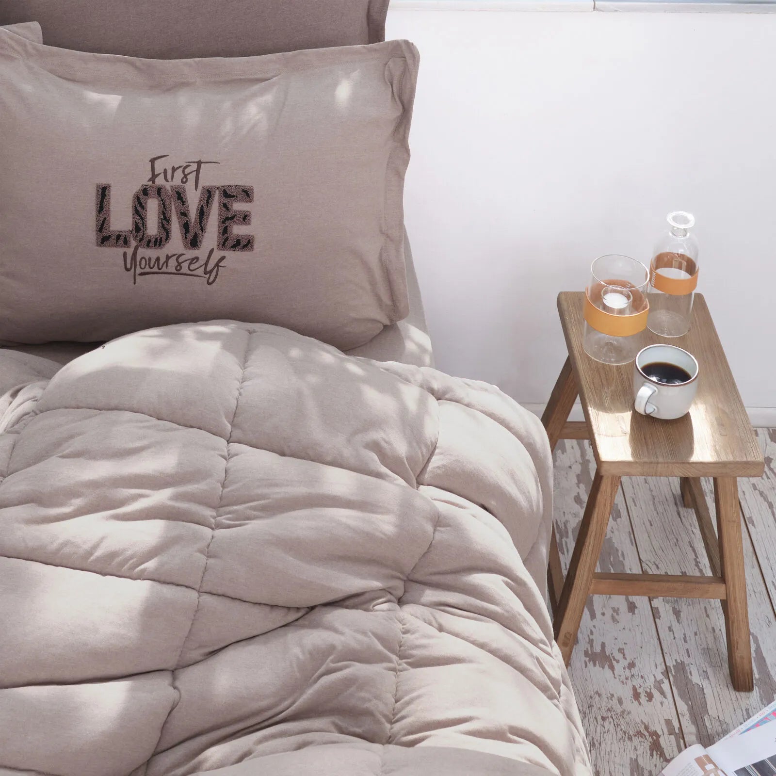 " Karaca Home Motto Baumwolle Komfort Doppelbett-Set, Beige "