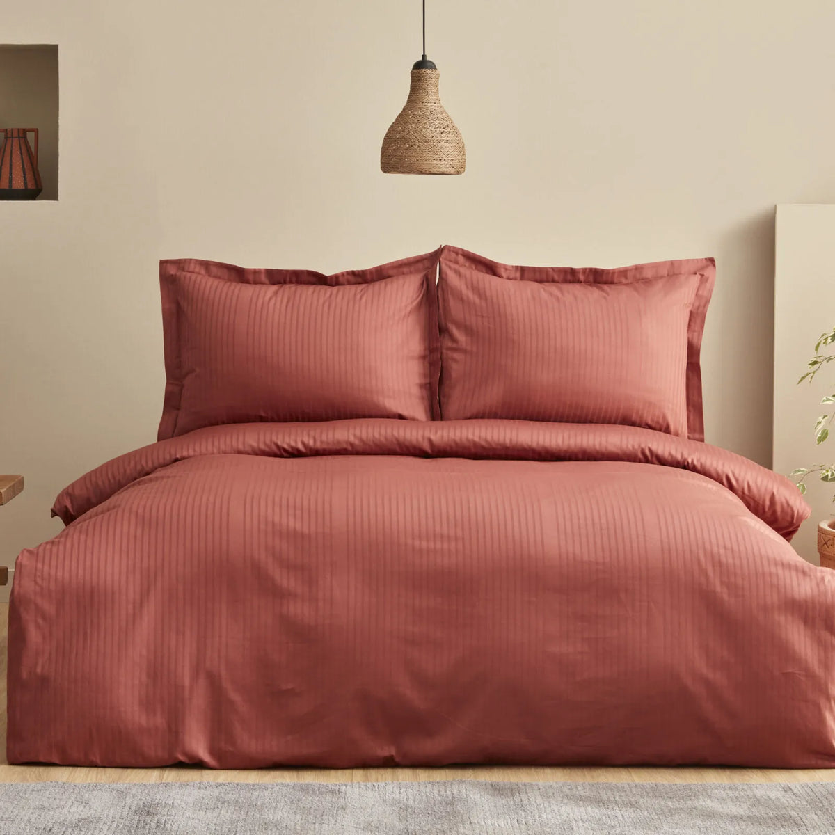 " Karaca Home Uniq 100% Baumwolle Satin Doppelbett-Bettwäsche-Set Terrakotta "