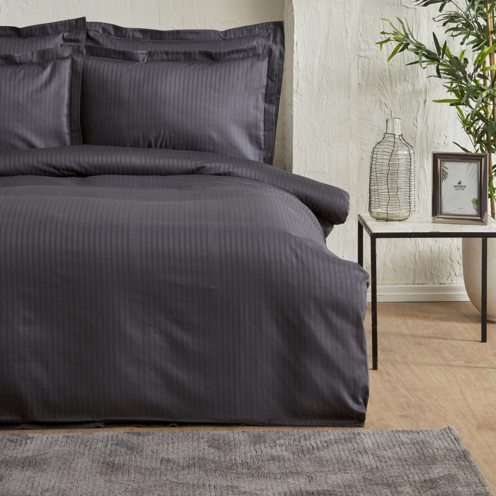 " Karaca Home Uniq 100% Baumwolle Sateen Doppel Bettbezug Set Anthrazit "