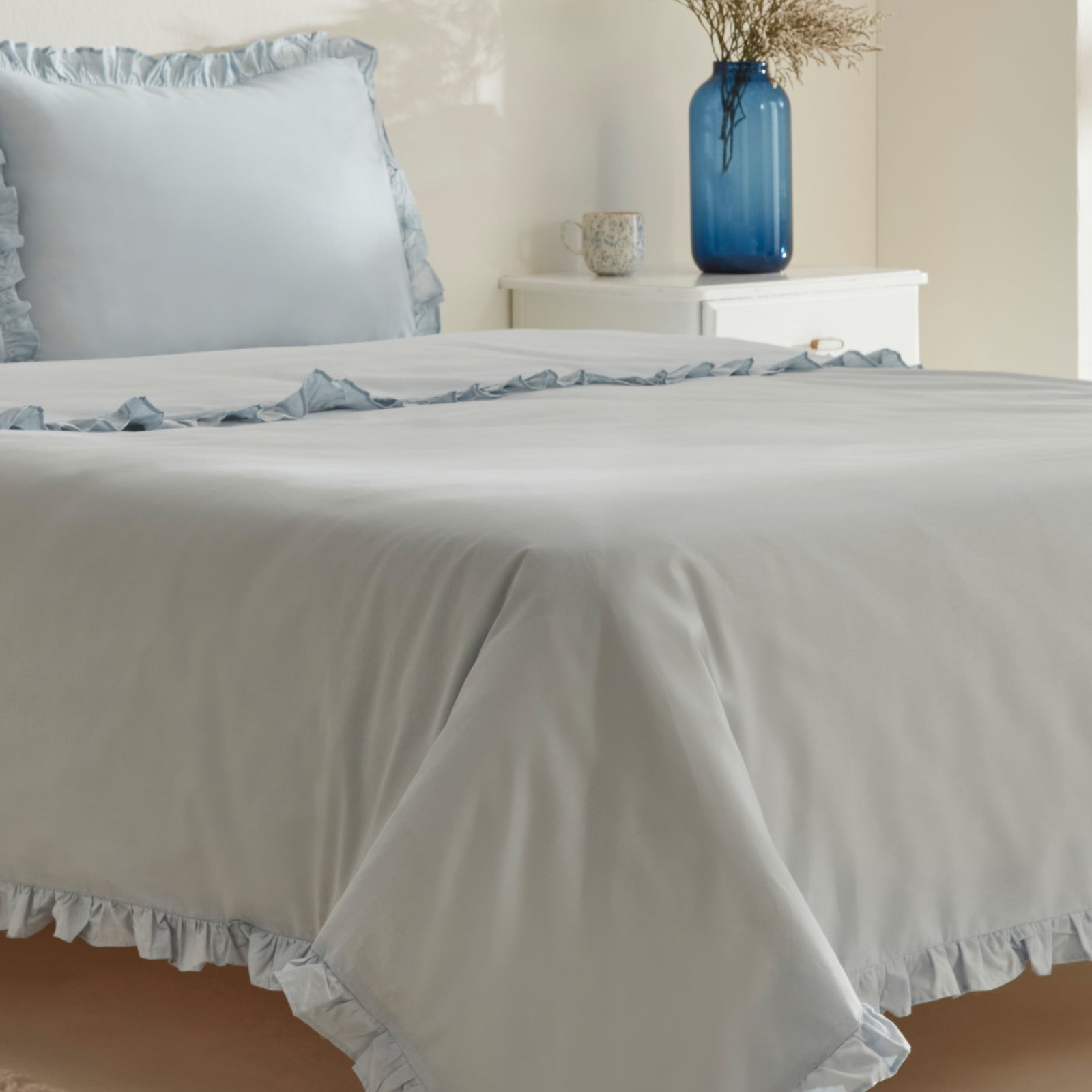 " Karaca Home Pure Ruffle 100% Baumwolle Doppelbett-Bettwäsche-Set Hellblau "