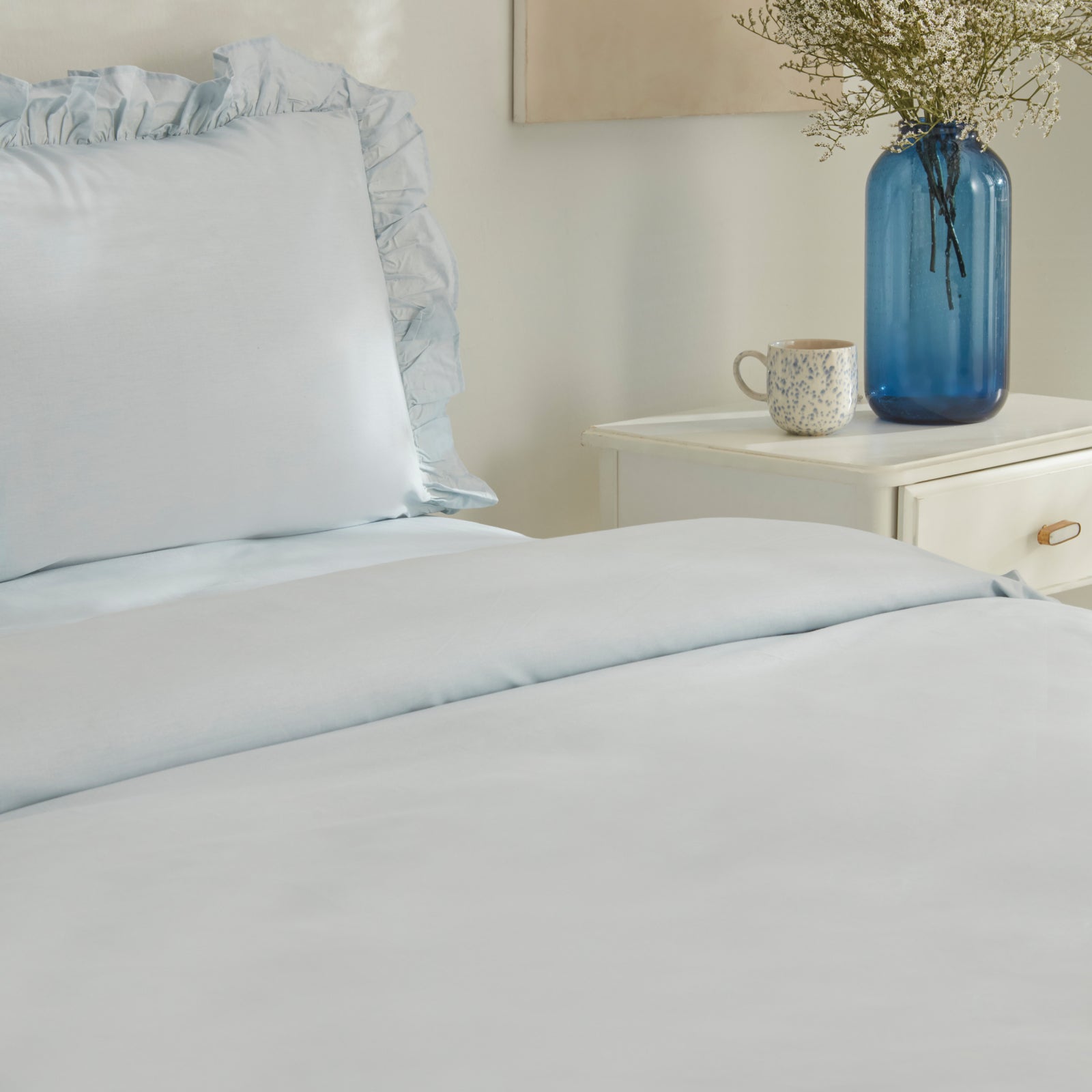 " Karaca Home Pure Ruffle 100% Baumwolle Doppelbett-Bettwäsche-Set Hellblau "