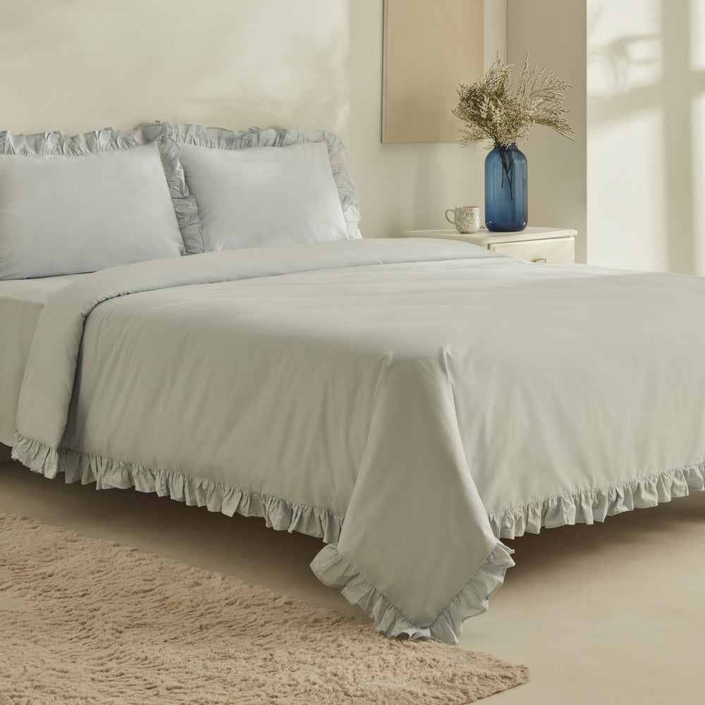 " Karaca Home Pure Ruffle 100% Baumwolle Doppelbett-Bettwäsche-Set Hellblau "