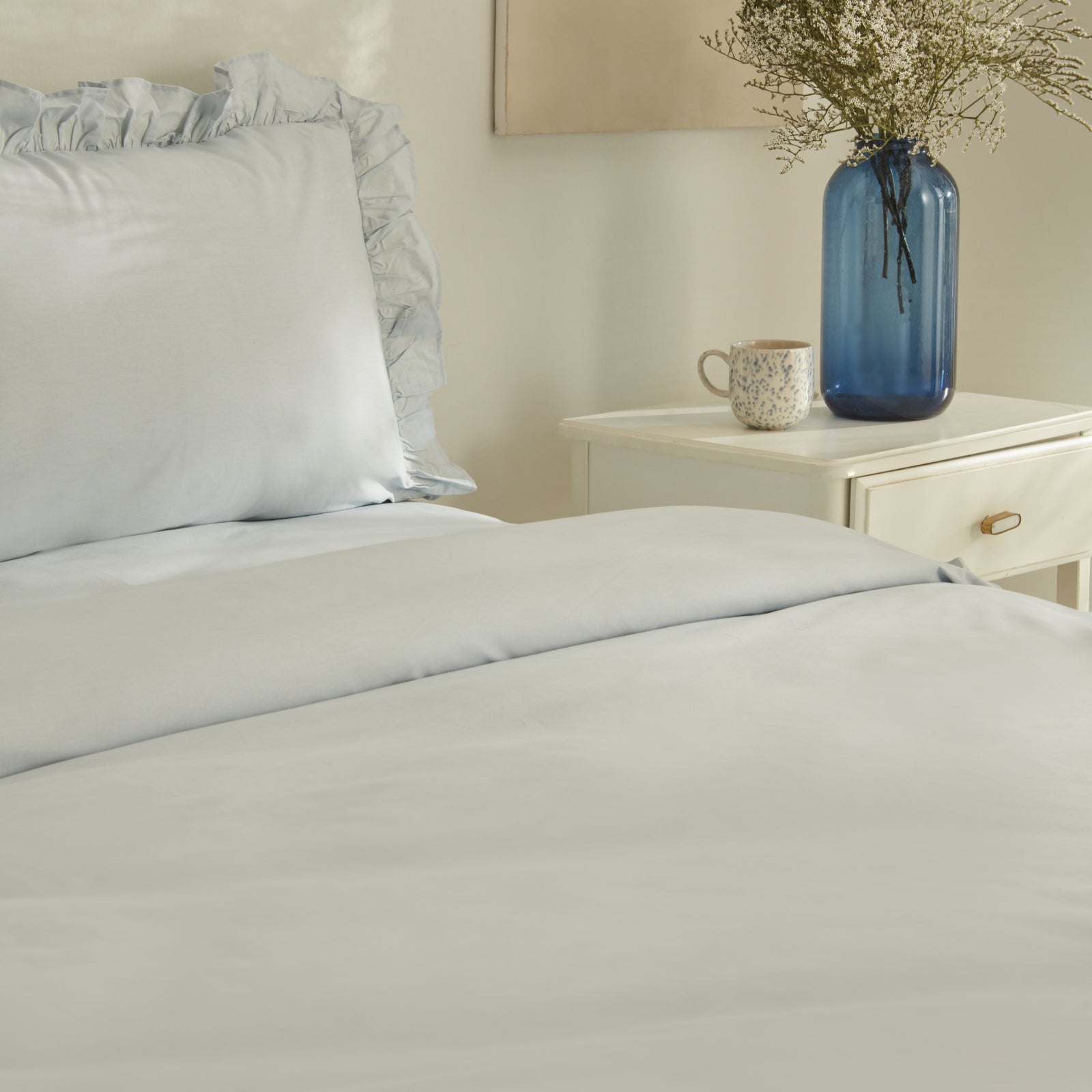 " Karaca Home Pure Ruffle 100% Baumwolle Doppelbett-Bettwäsche-Set Hellblau "