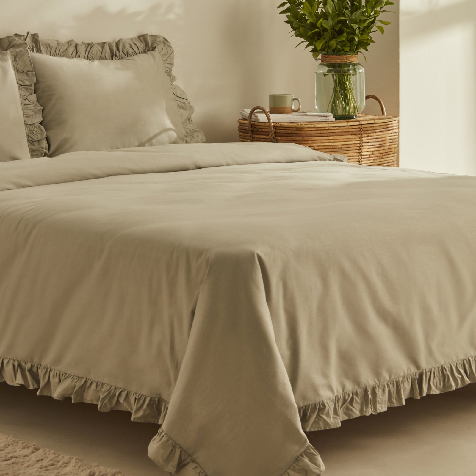 " Karaca Home Pure Ruffle 100% Baumwolle Doppel Bettbezug Sage "
