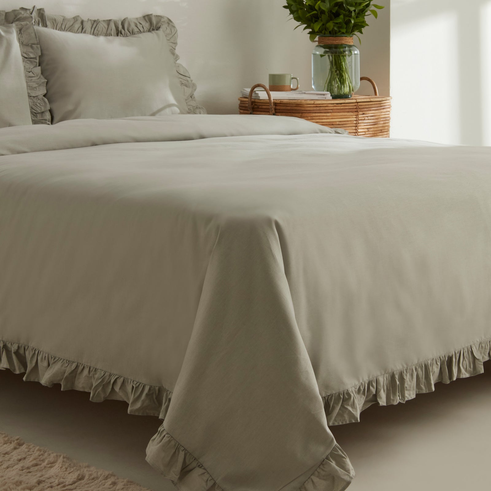 " Karaca Home Pure Ruffle 100% Baumwolle Doppel Bettbezug Sage "