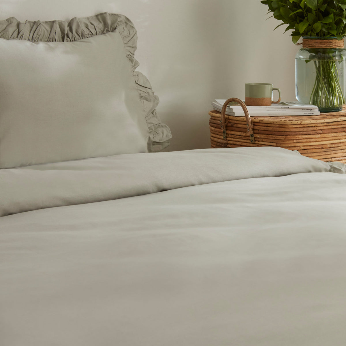 " Karaca Home Pure Ruffle 100% Baumwolle Doppel Bettbezug Sage "