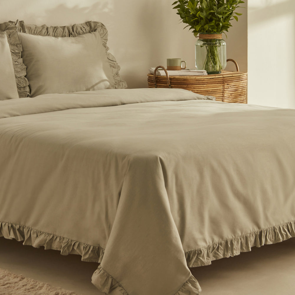 " Karaca Home Pure Ruffle 100% Baumwolle Doppel Bettbezug Sage "