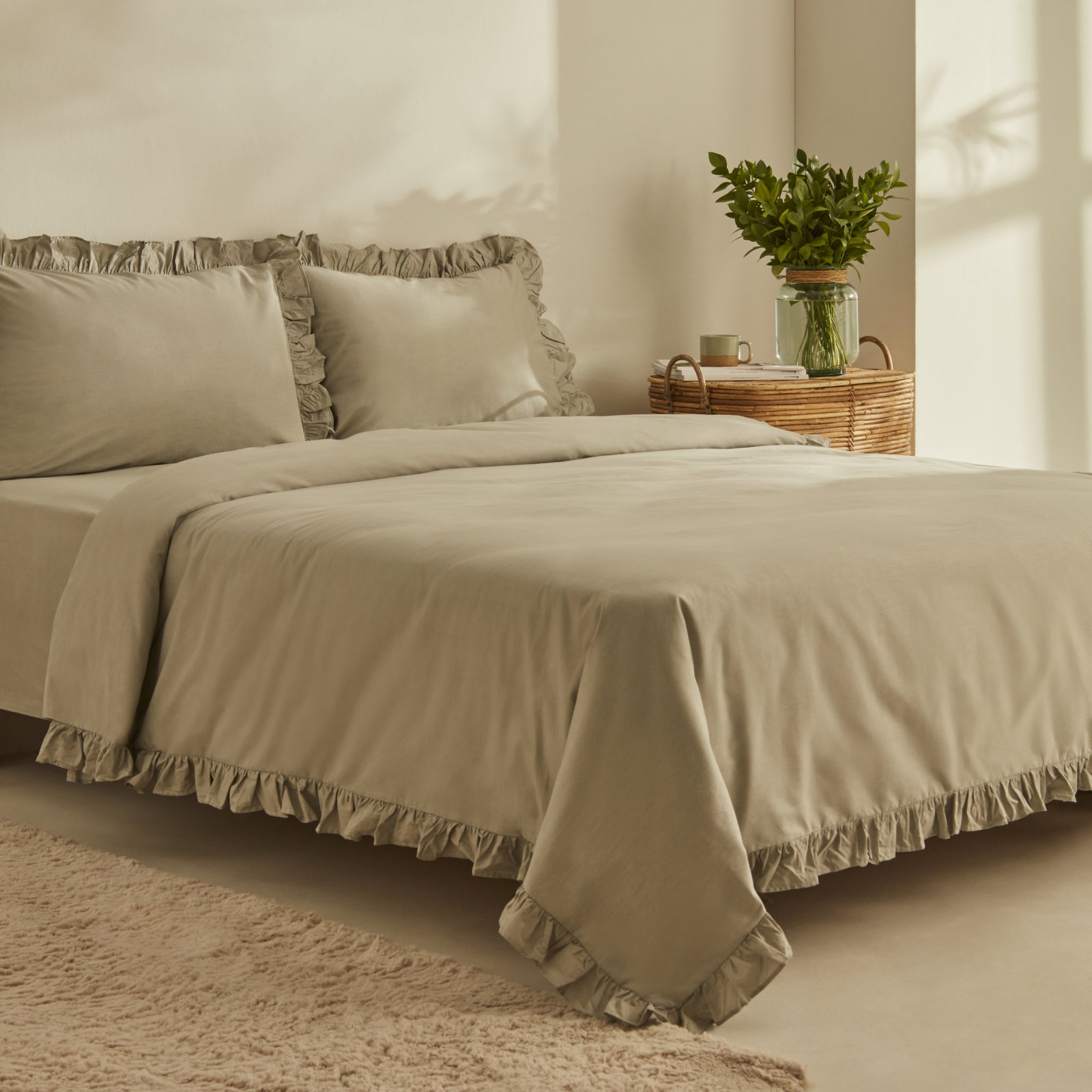 " Karaca Home Pure Ruffle 100% Baumwolle Doppel Bettbezug Sage "