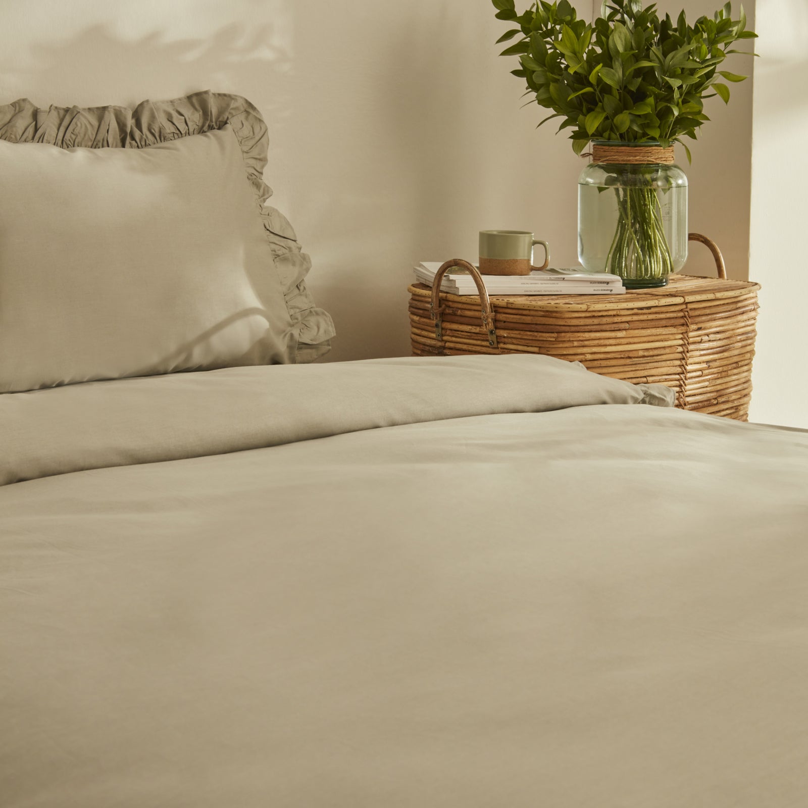 " Karaca Home Pure Ruffle 100% Baumwolle Doppel Bettbezug Sage "