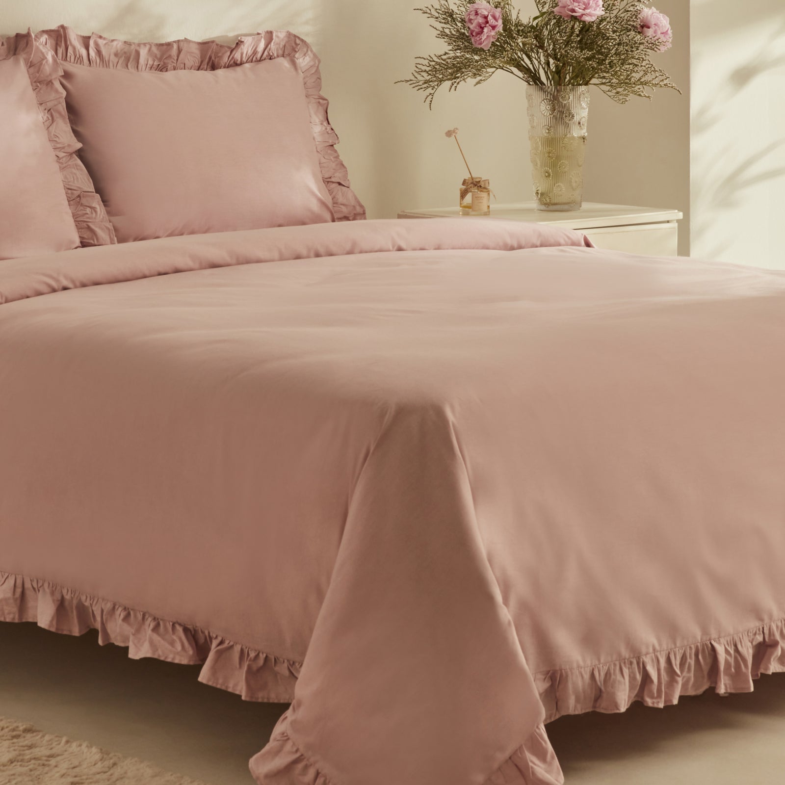 " Karaca Home Pure Ruffle 100% Baumwolle Doppelbett Bettwäsche Set Puder "