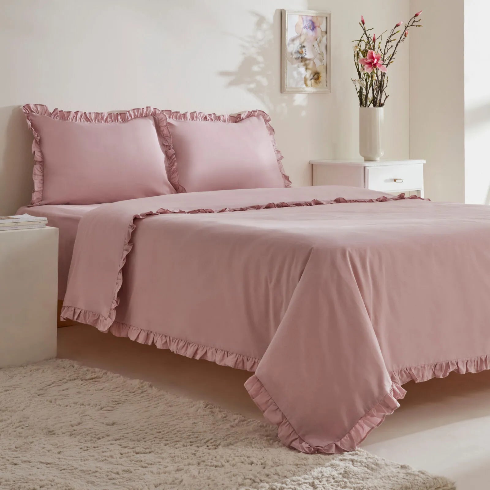 " Karaca Home Pure Ruffle 100% Baumwolle Doppelbett Bettwäsche Set Puder "