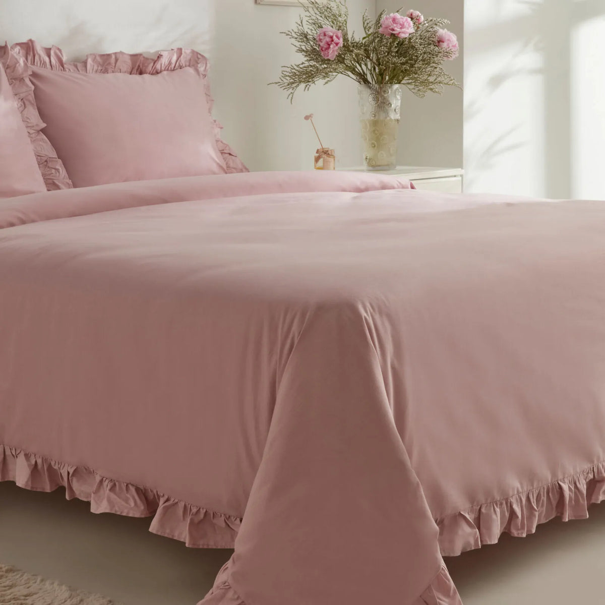 " Karaca Home Pure Ruffle 100% Baumwolle Doppelbett Bettwäsche Set Puder "