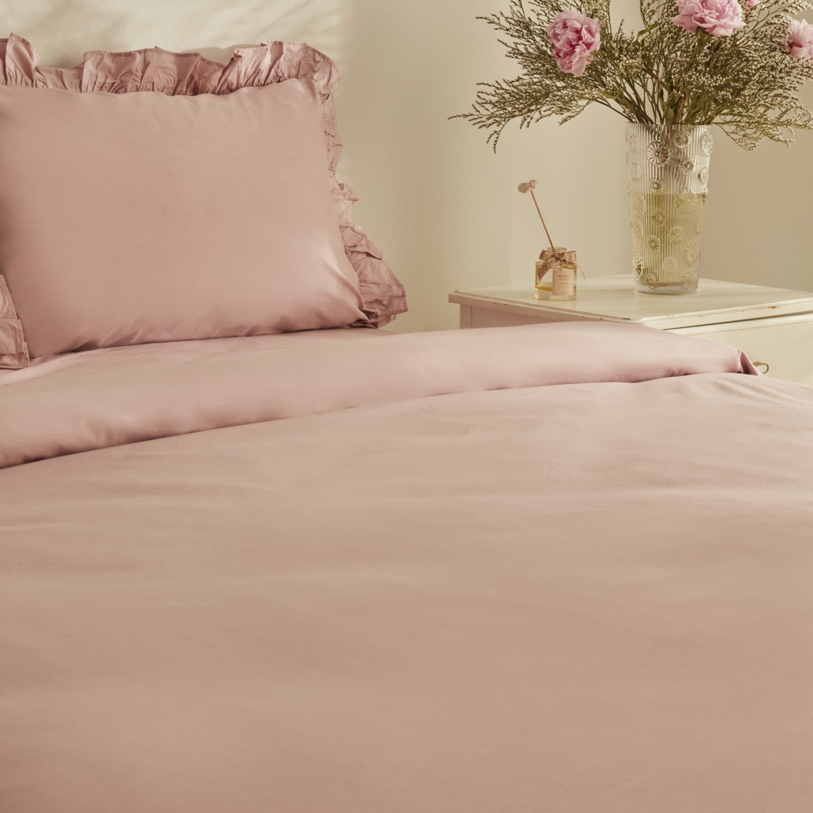 " Karaca Home Pure Ruffle 100% Baumwolle Doppelbett Bettwäsche Set Puder "