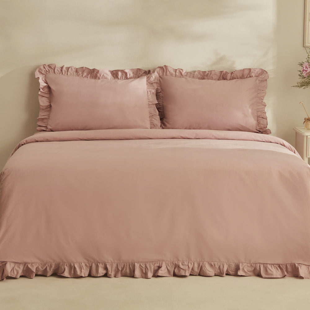 " Karaca Home Pure Ruffle 100% Baumwolle Doppelbett Bettwäsche Set Puder "