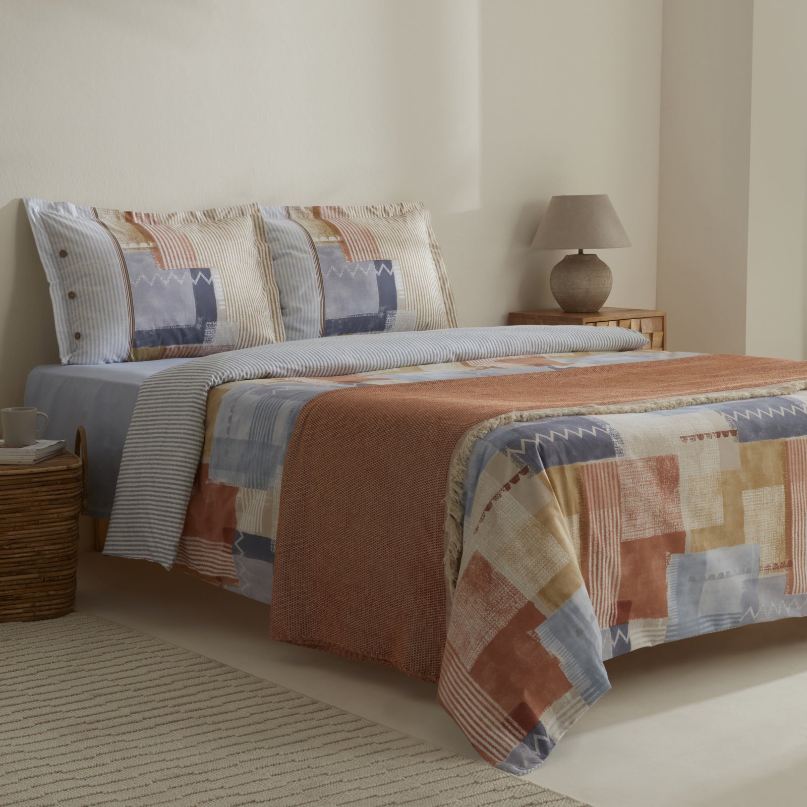 " Karaca Home Simon 100% Baumwolle Doppelbett Bettwäsche und Decken Set "