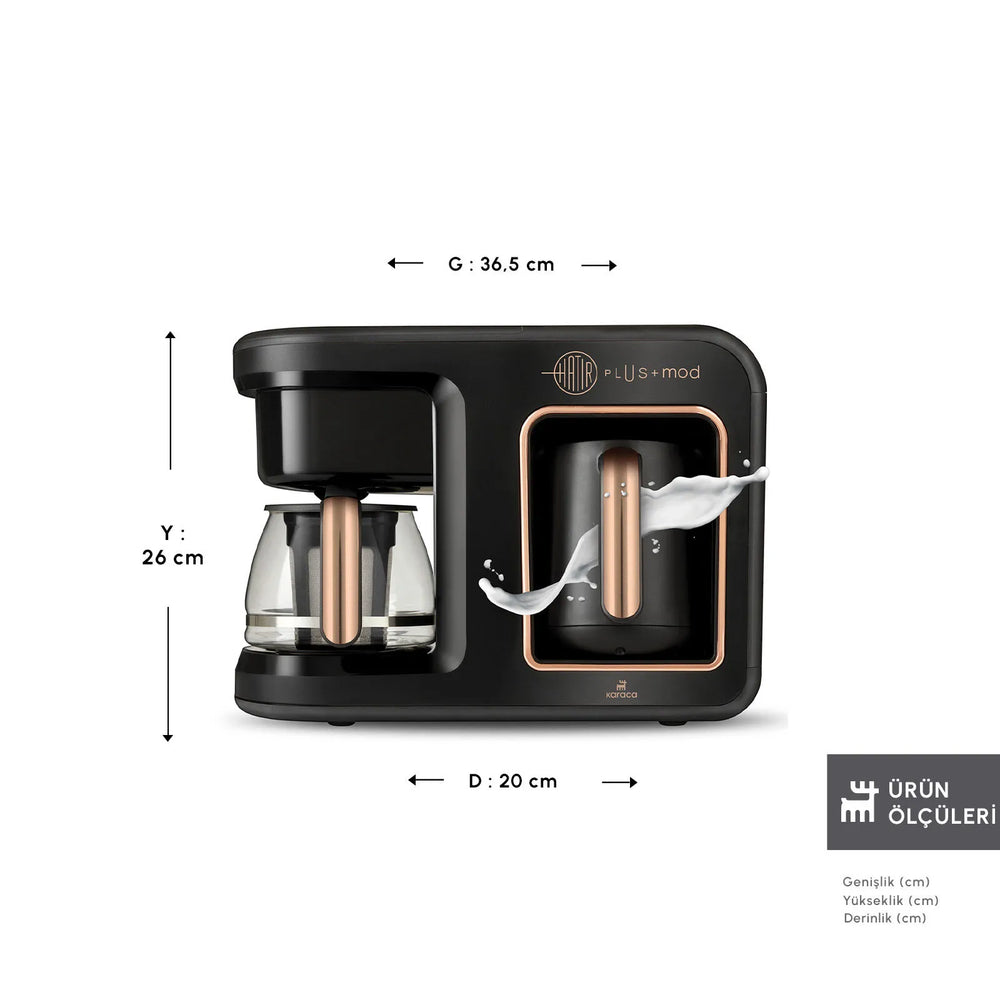 " Karaca Hatır Plus 5-in-1 Essential Kaffee-, Tee- und Milchgetränkemaschine Black Copper – 10 Tassen Kapazität mit Schaum "
