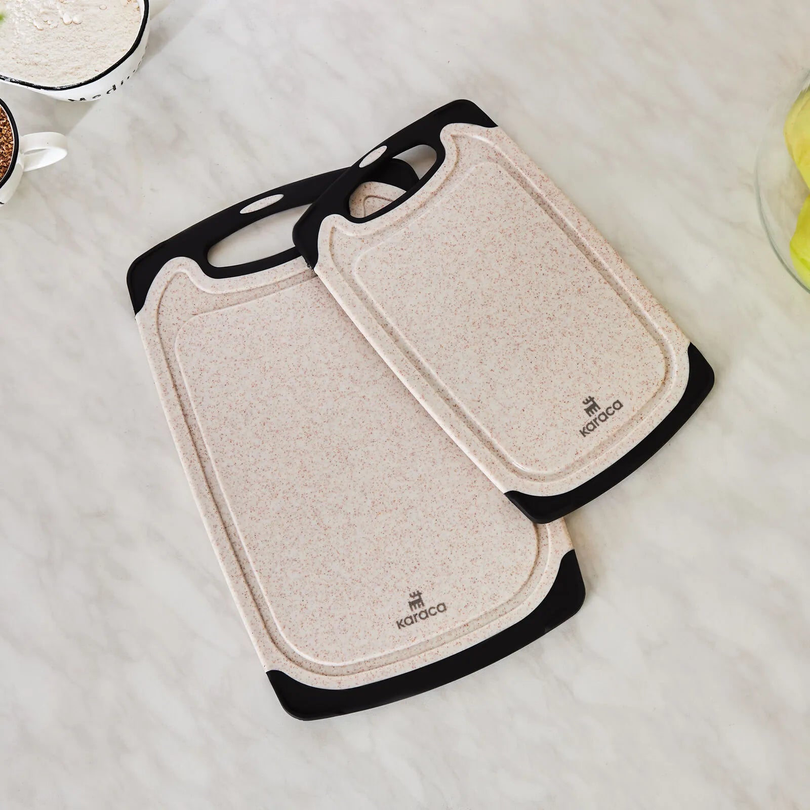 " Karaca Daily Creme 2er-Set Schneidebrett in Granitoptik "
