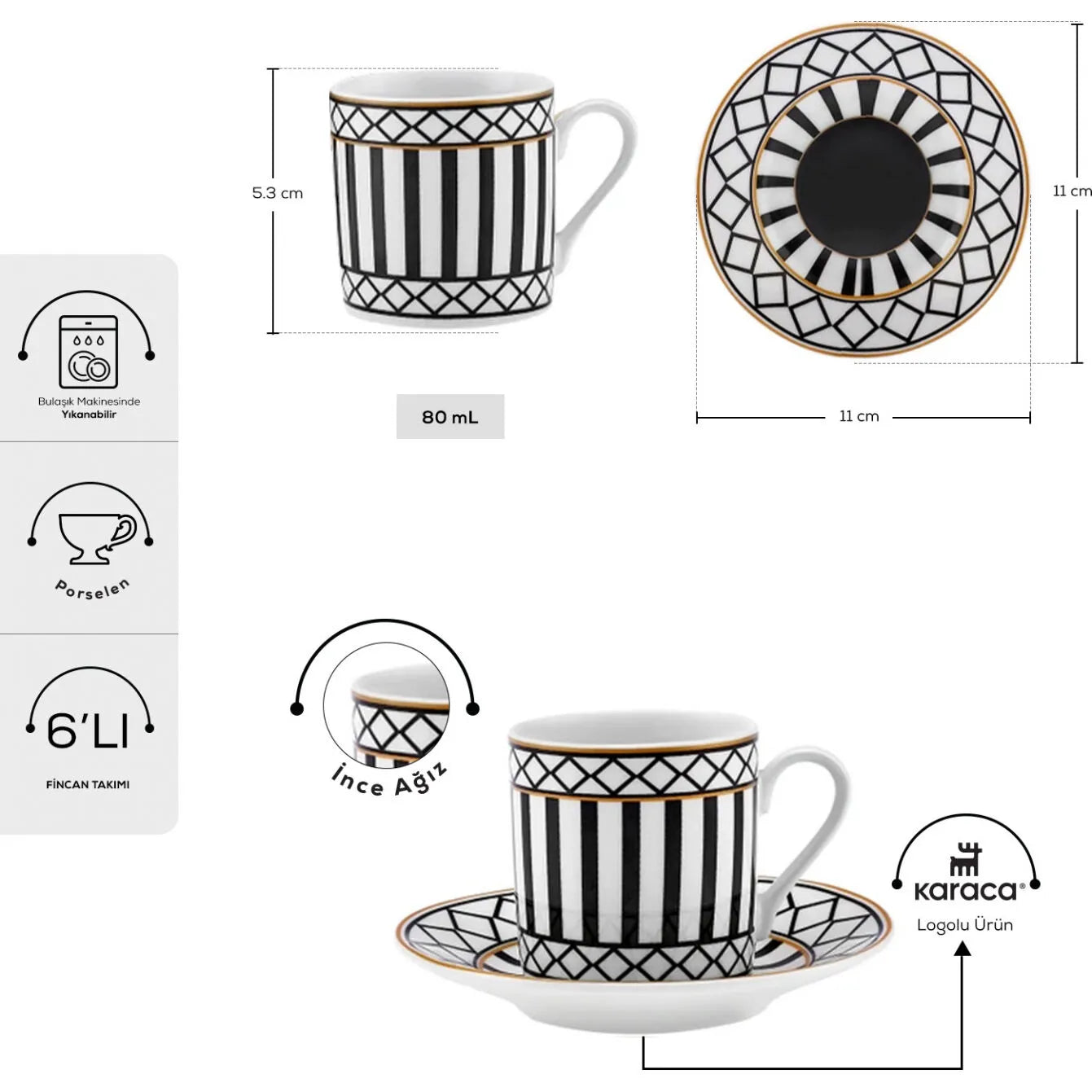 " Karaca Helenistik für 6 Personen Kaffeetasse, 80 ml "