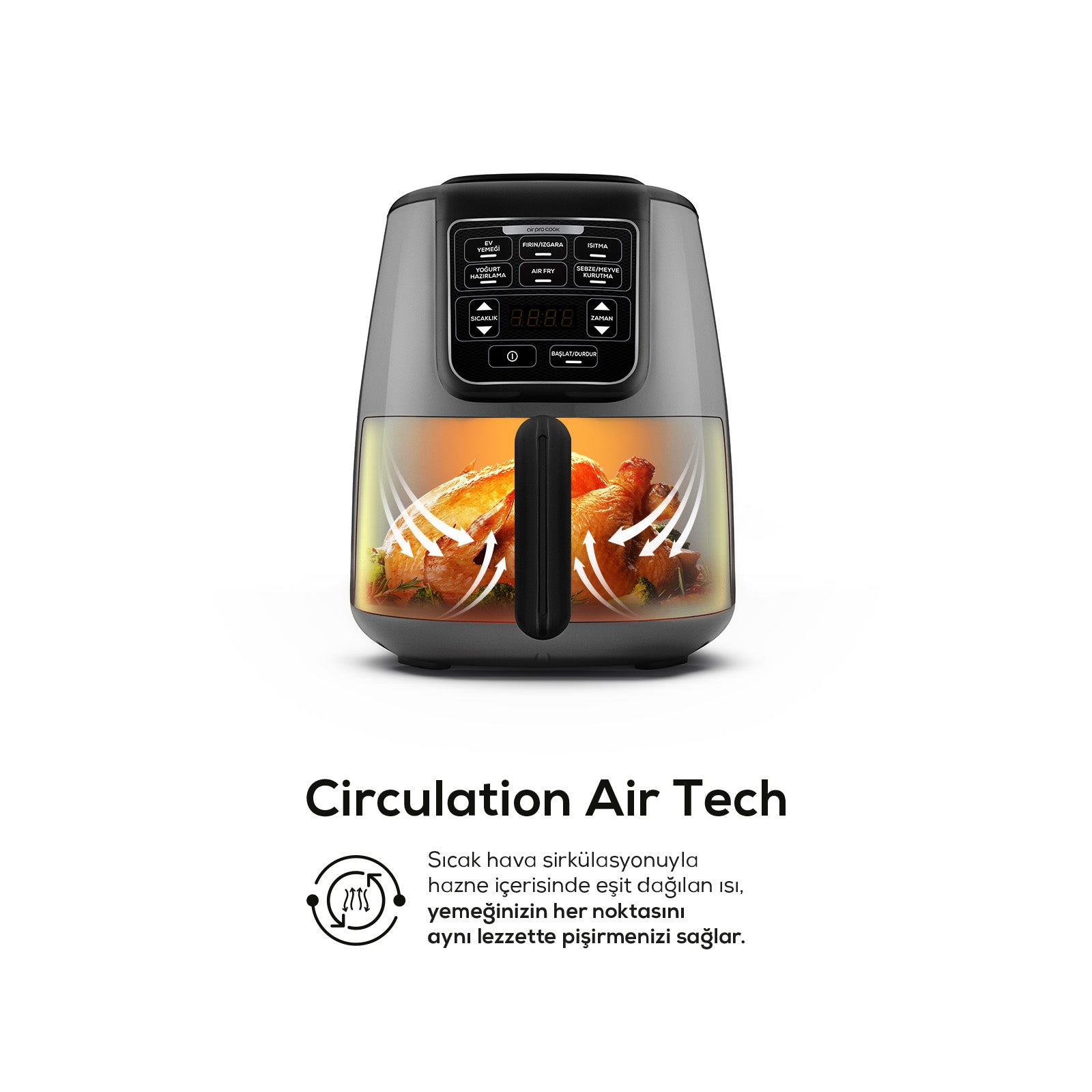 " Karaca Air Cook XL 2 in 1 Airfryer Space Grau Schwarz, 4L, 1550W "