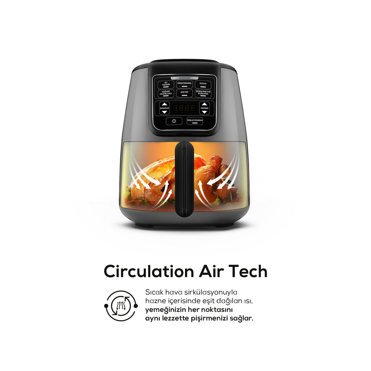 " Karaca Air Cook XL 2 in 1 Airfryer Space Grau Schwarz, 4L, 1550W "