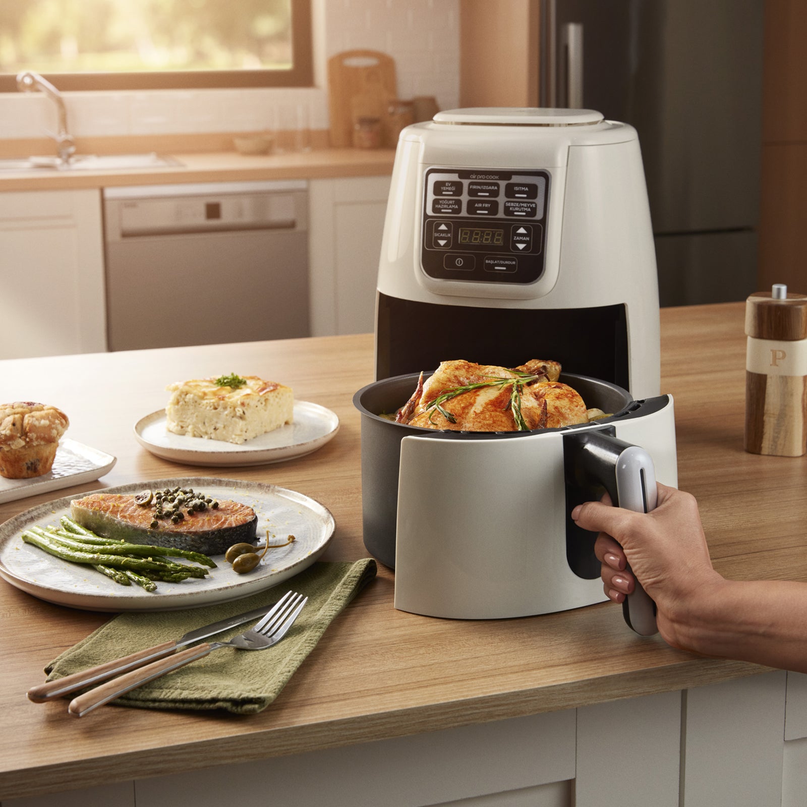" Karaca Air Cook XL 2 in 1 Airfryer Space Grau Schwarz, 4L, 1550W "