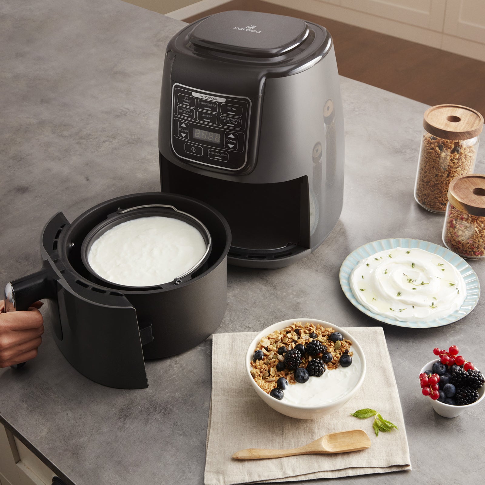 " Karaca Air Cook XL 2 in 1 Airfryer Space Grau Schwarz, 4L, 1550W "