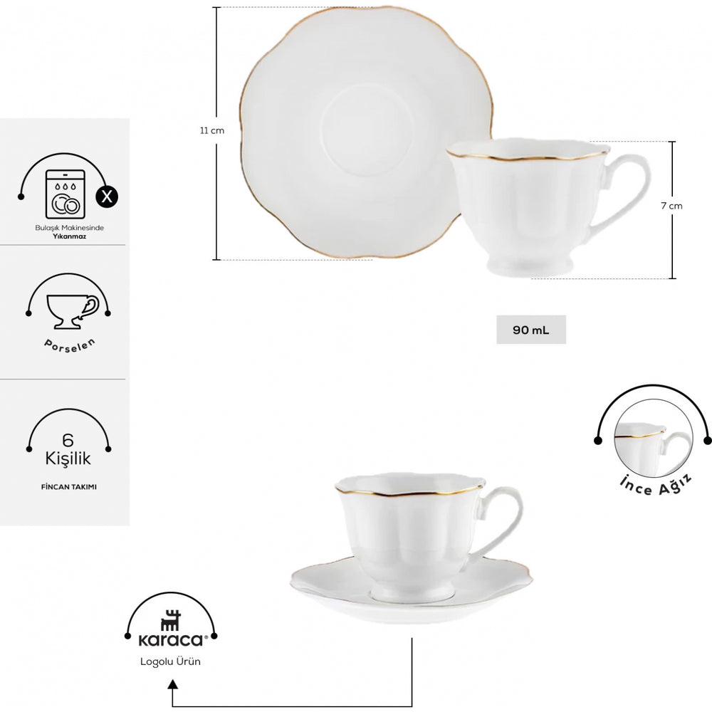" Karaca Bell Kaffeetassen-Set, 6 Personen, 90 ml "