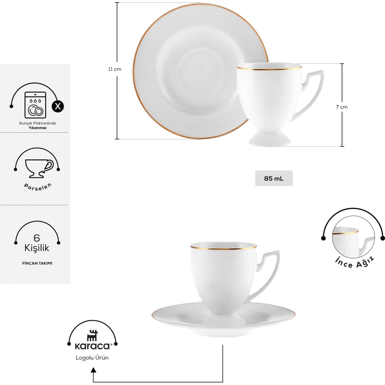 " Karaca Boyoz Kaffeetassen-Set, 6 Personen, 85 ml "