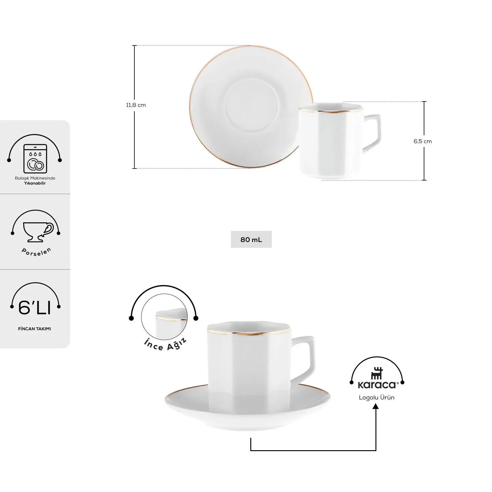 " Karaca Vezir 6 Personen Kaffeetassen-Set 80 ml "