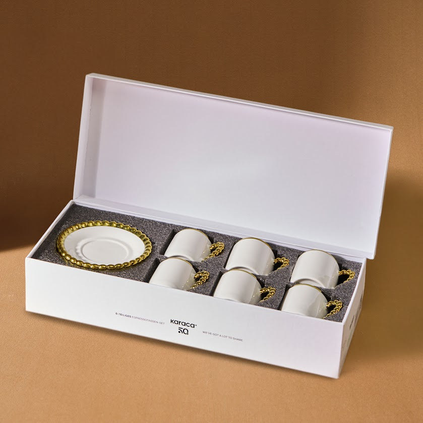 " Karaca Boncuk 12-teiliges Bone China Espresso Türkisch-Kaffeetassen-Set für 6 Personen, 80 ml, Weiß Gold "