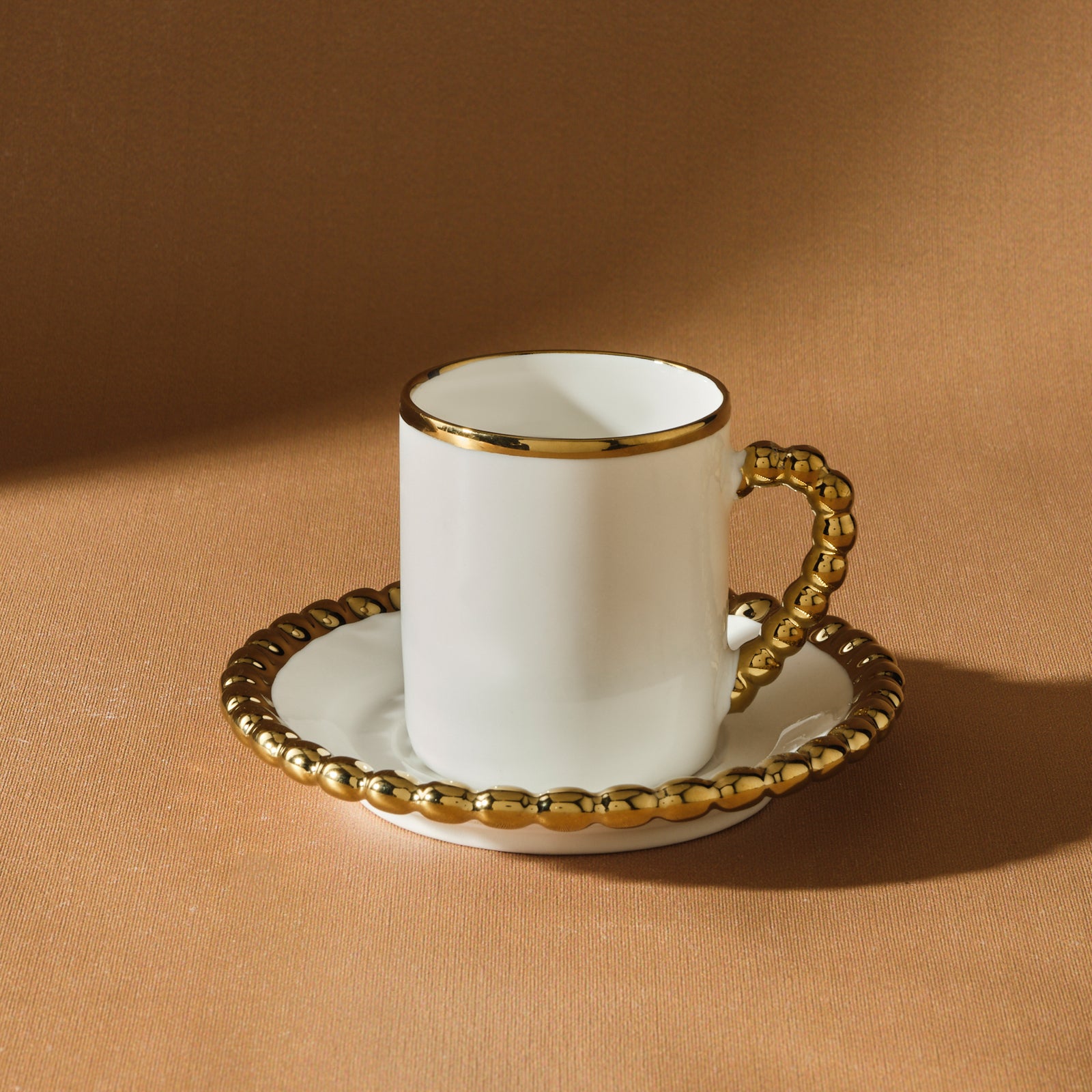 " Karaca Boncuk 12-teiliges Bone China Espresso Türkisch-Kaffeetassen-Set für 6 Personen, 80 ml, Weiß Gold "