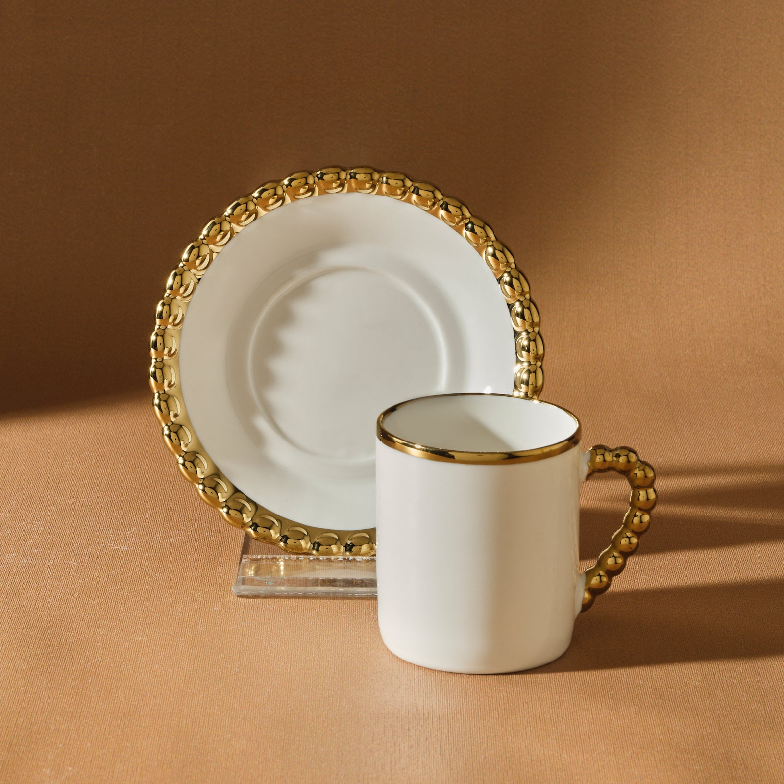 " Karaca Boncuk 12-teiliges Bone China Espresso Türkisch-Kaffeetassen-Set für 6 Personen, 80 ml, Weiß Gold "