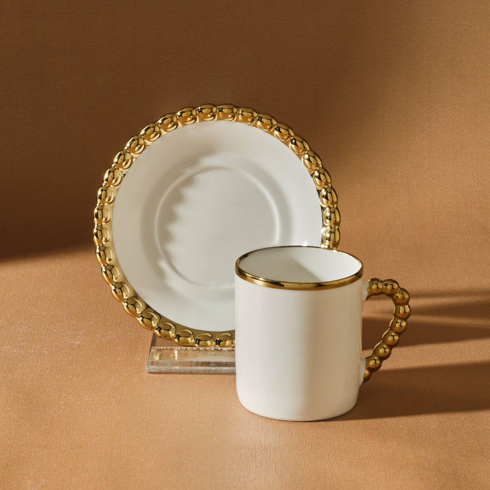 " Karaca Boncuk 12-teiliges Bone China Espresso Türkisch-Kaffeetassen-Set für 6 Personen, 80 ml, Weiß Gold "