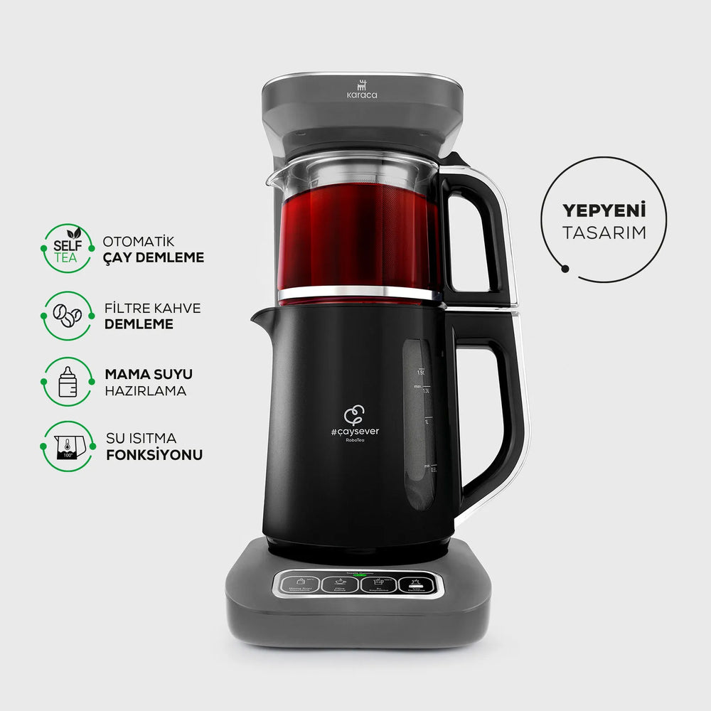 " Karaca Caysever Robotea Pro 4 in 1 sprechender automatischer Teekocher Wasserkocher und Filterkaffeemaschine 2500W Space Grau "