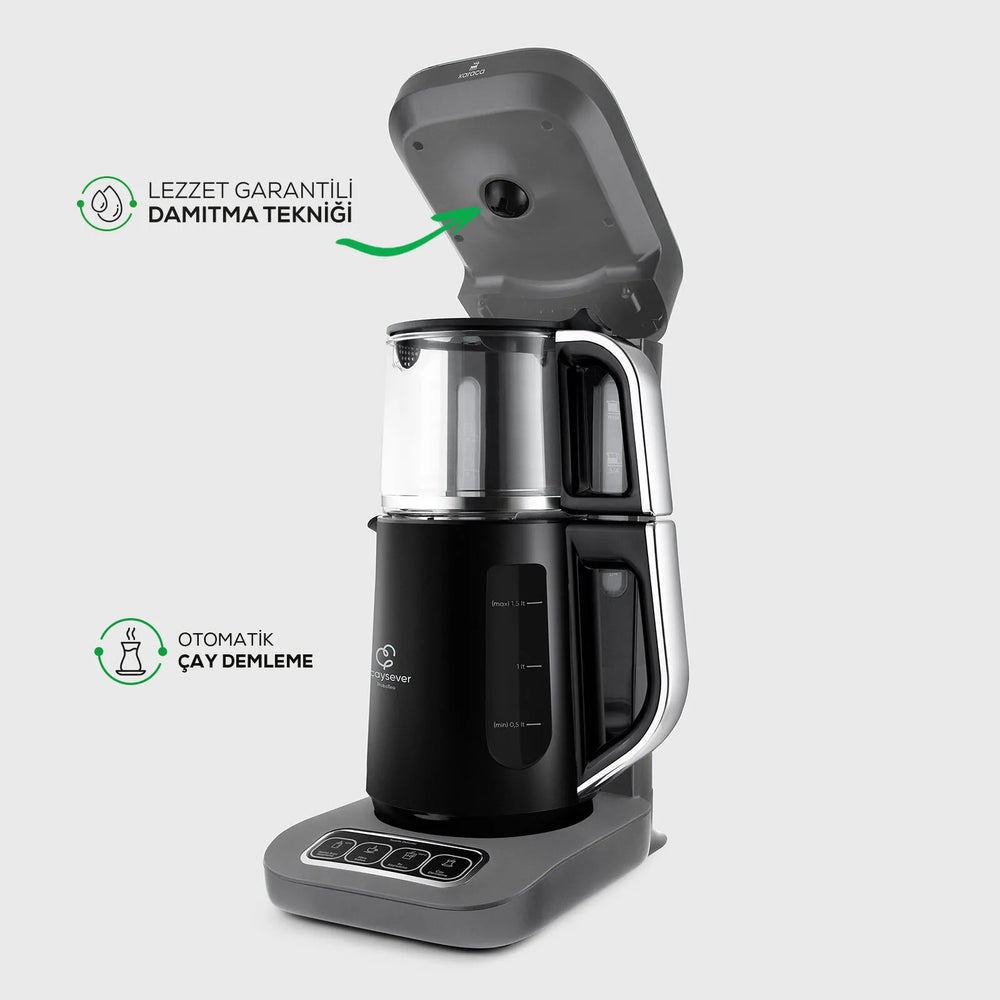 " Karaca Caysever Robotea Pro 4 in 1 sprechender automatischer Teekocher Wasserkocher und Filterkaffeemaschine 2500W Space Grau "
