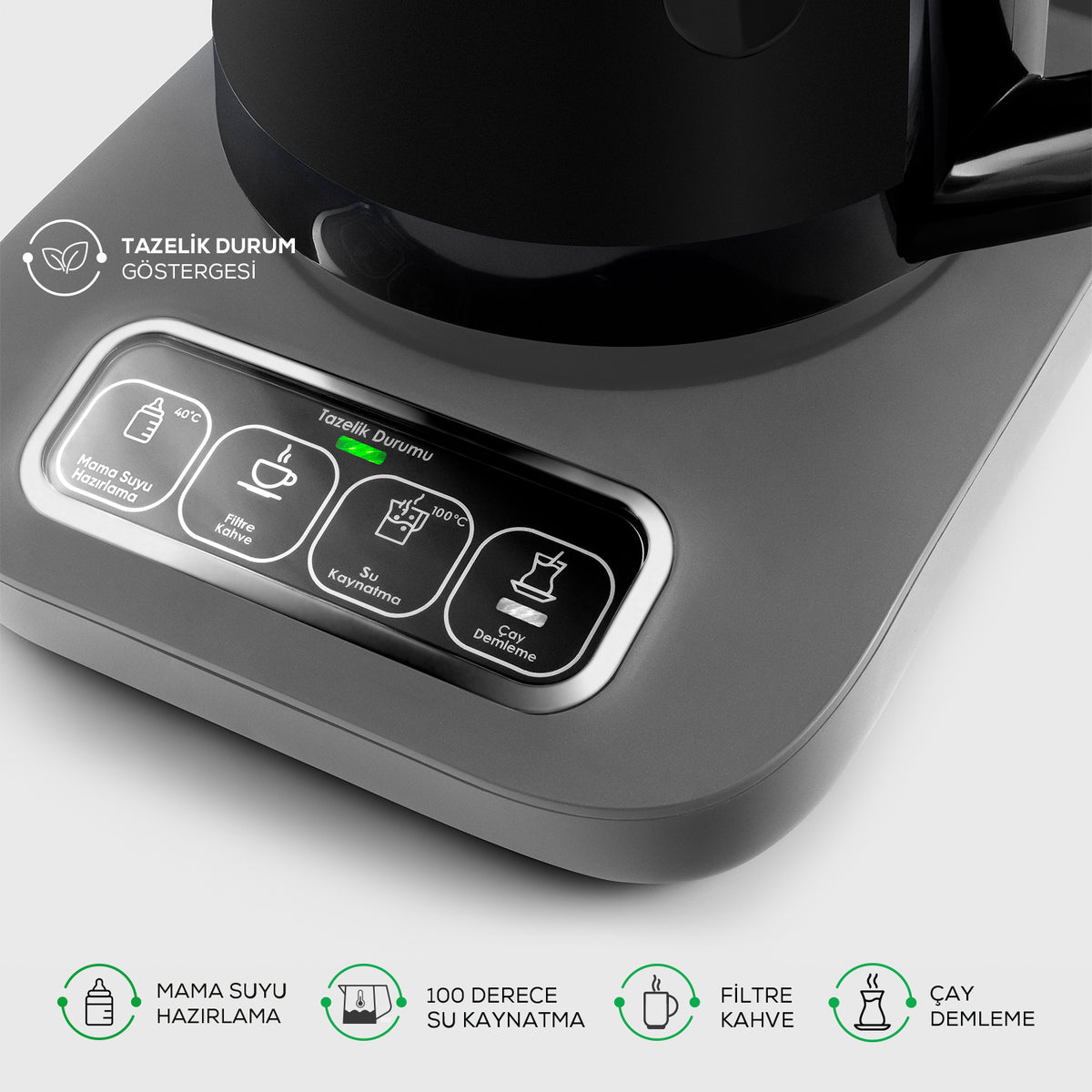 " Karaca Caysever Robotea Pro 4 in 1 sprechender automatischer Teekocher Wasserkocher und Filterkaffeemaschine 2500W Space Grau "
