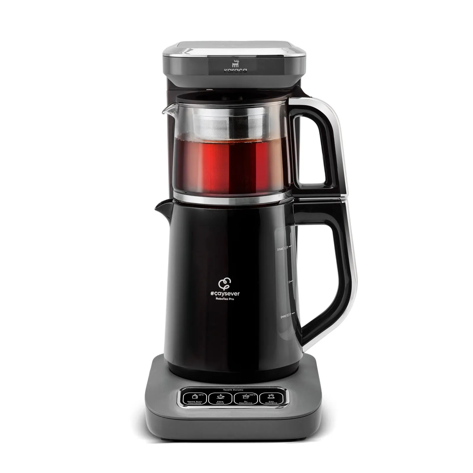 " Karaca Caysever Robotea Pro 4 in 1 sprechender automatischer Teekocher Wasserkocher und Filterkaffeemaschine 2500W Space Grau "