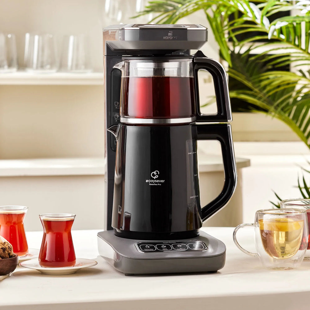 " Karaca Caysever Robotea Pro 4 in 1 sprechender automatischer Teekocher Wasserkocher und Filterkaffeemaschine 2500W Space Grau "