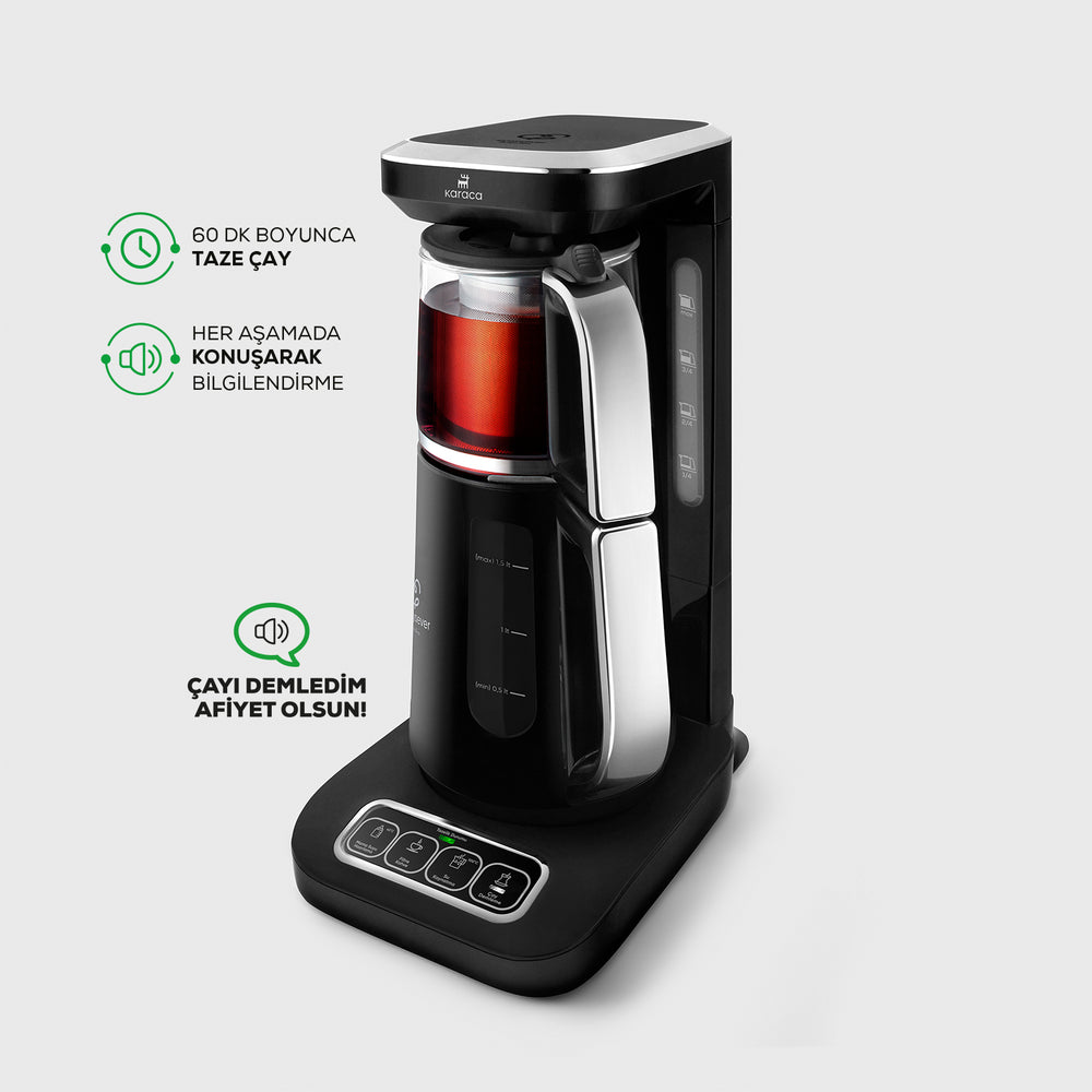" Karaca Caysever Robotea Pro 4 in 1 sprechender automatischer Teekocher Wasserkocher und Filterkaffeemaschine 2500W Chrome "