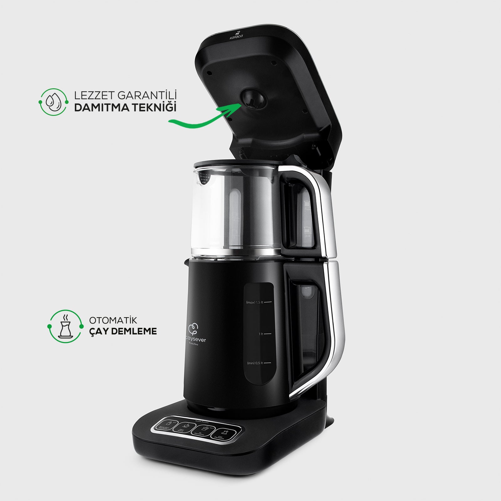 " Karaca Caysever Robotea Pro 4 in 1 sprechender automatischer Teekocher Wasserkocher und Filterkaffeemaschine 2500W Chrome "