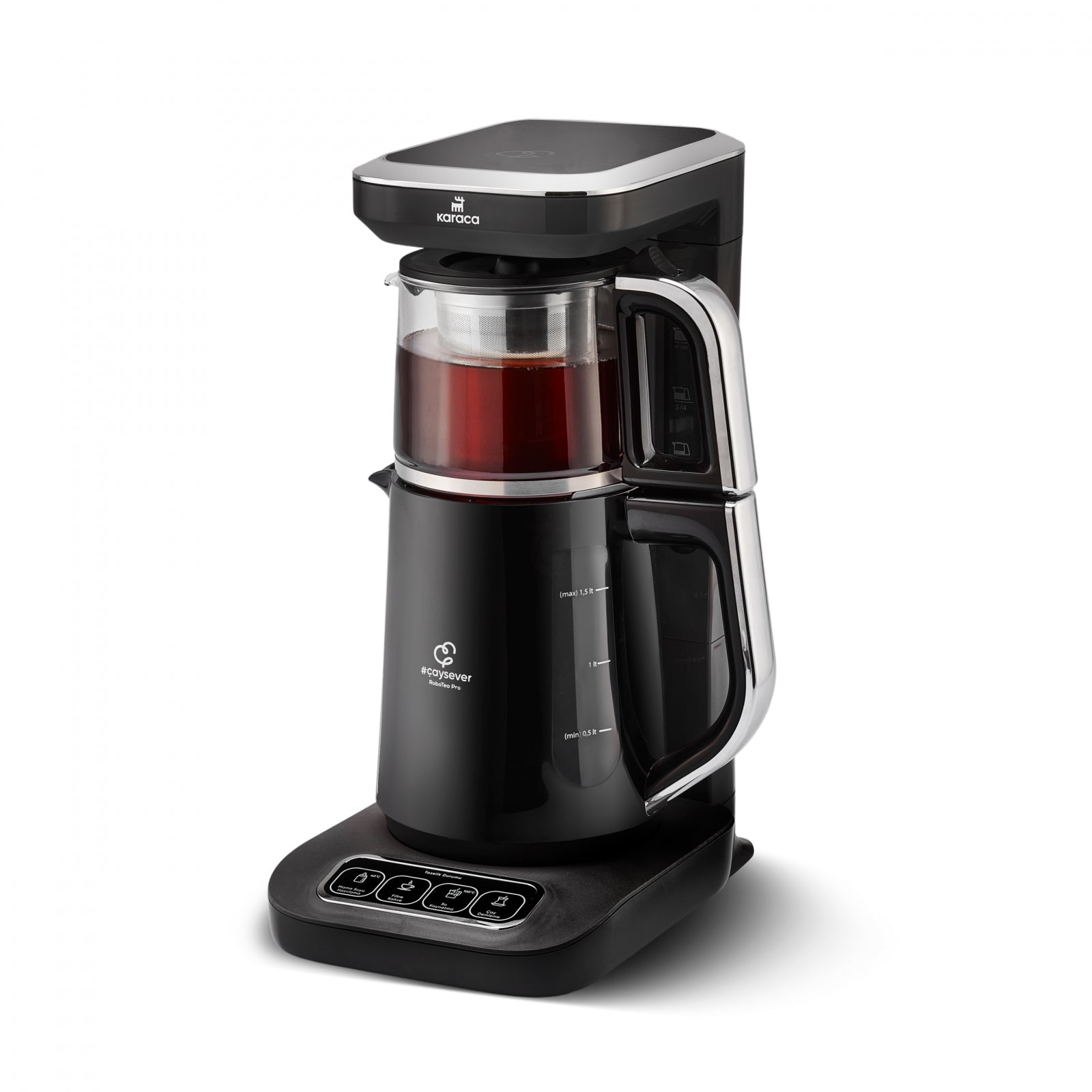 " Karaca Caysever Robotea Pro 4 in 1 sprechender automatischer Teekocher Wasserkocher und Filterkaffeemaschine 2500W Chrome "