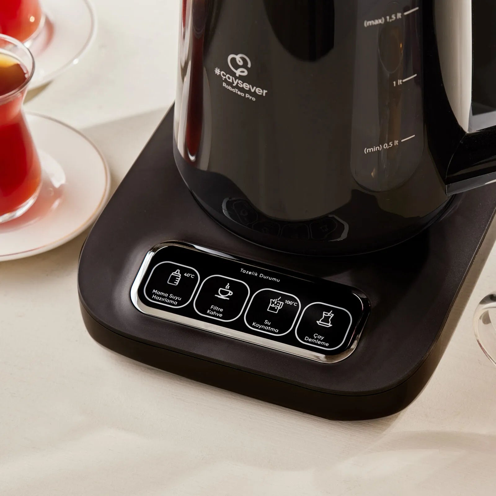 " Karaca Caysever Robotea Pro 4 in 1 sprechender automatischer Teekocher Wasserkocher und Filterkaffeemaschine 2500W Chrome "