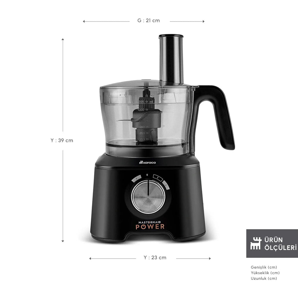 " Karaca Mastermaid Power Max 11 in 1 Küchenroboter, Schwarz-Silber Matt, 2500 W "