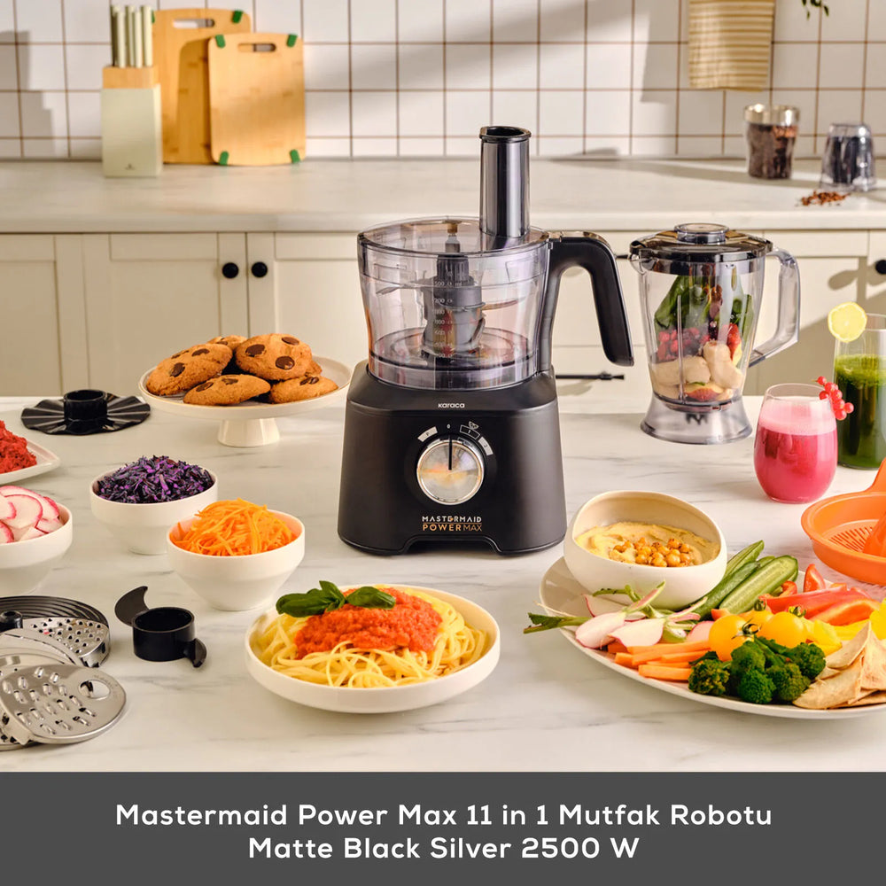 " Karaca Mastermaid Power Max 11 in 1 Küchenroboter, Schwarz-Silber Matt, 2500 W "